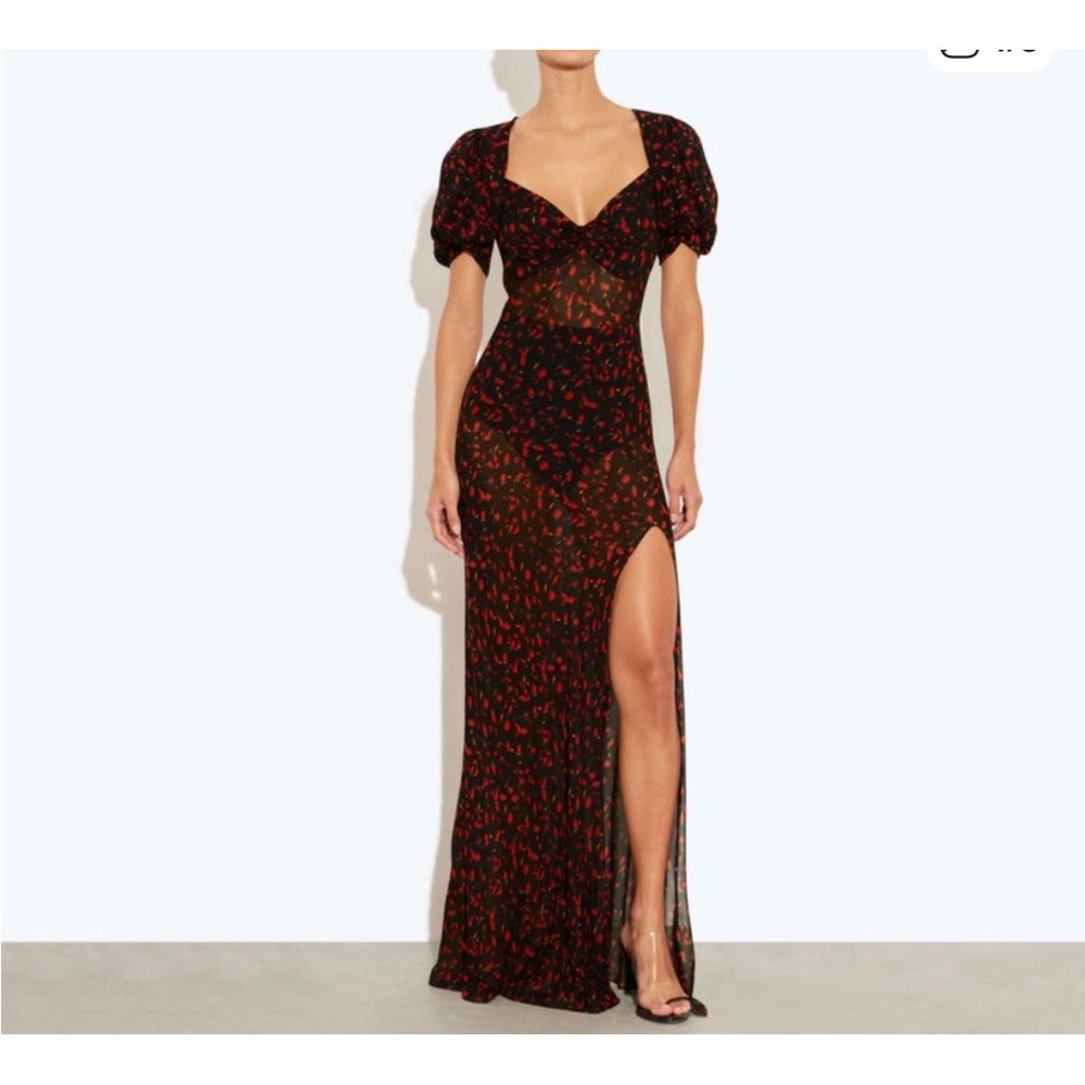 Rat & Boa Magnolia Maxi Dress Black Red Floral Puff Sleeve V-Neck Size S - Picture 11 of 11